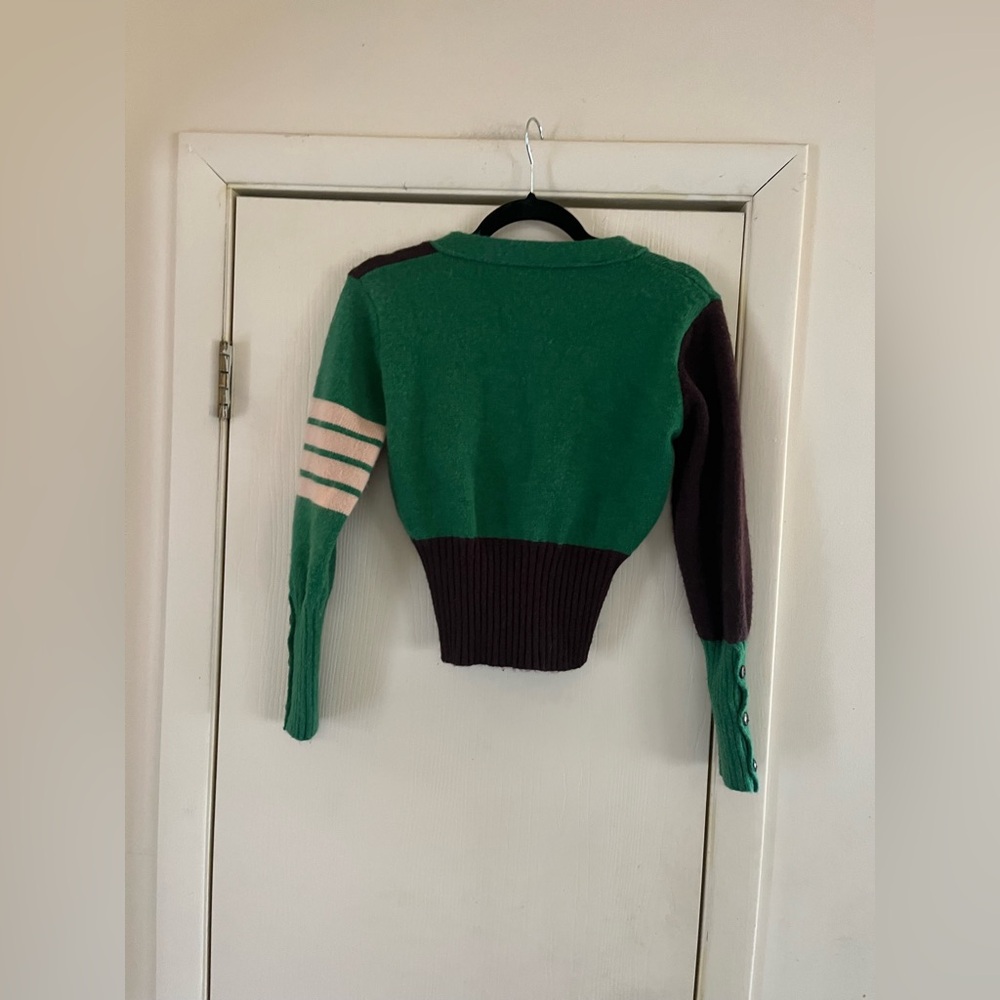 SOLD 💔Anthropologie VTG style wool knit blend letterman collage sweater xs/s - Picture 5 of 10
